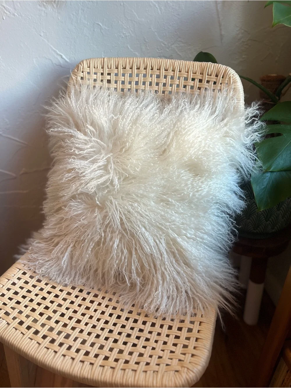 Vintage White Mongolian Lamb Fur Pillow Cover | Icelandic Sheepskin Style Boho